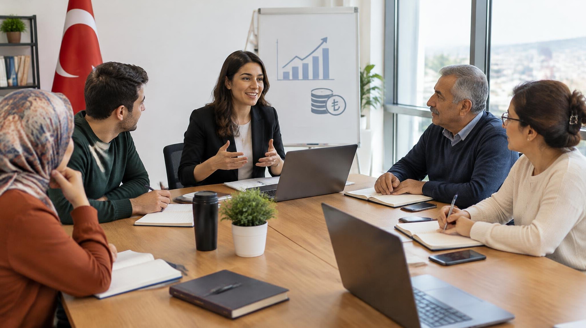 Group workshop around a conference table
