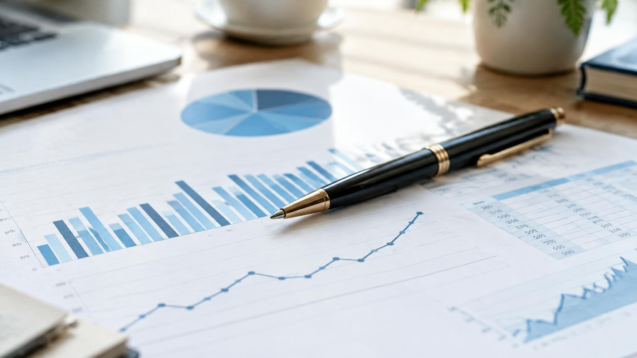 Pen and financial documents on a table